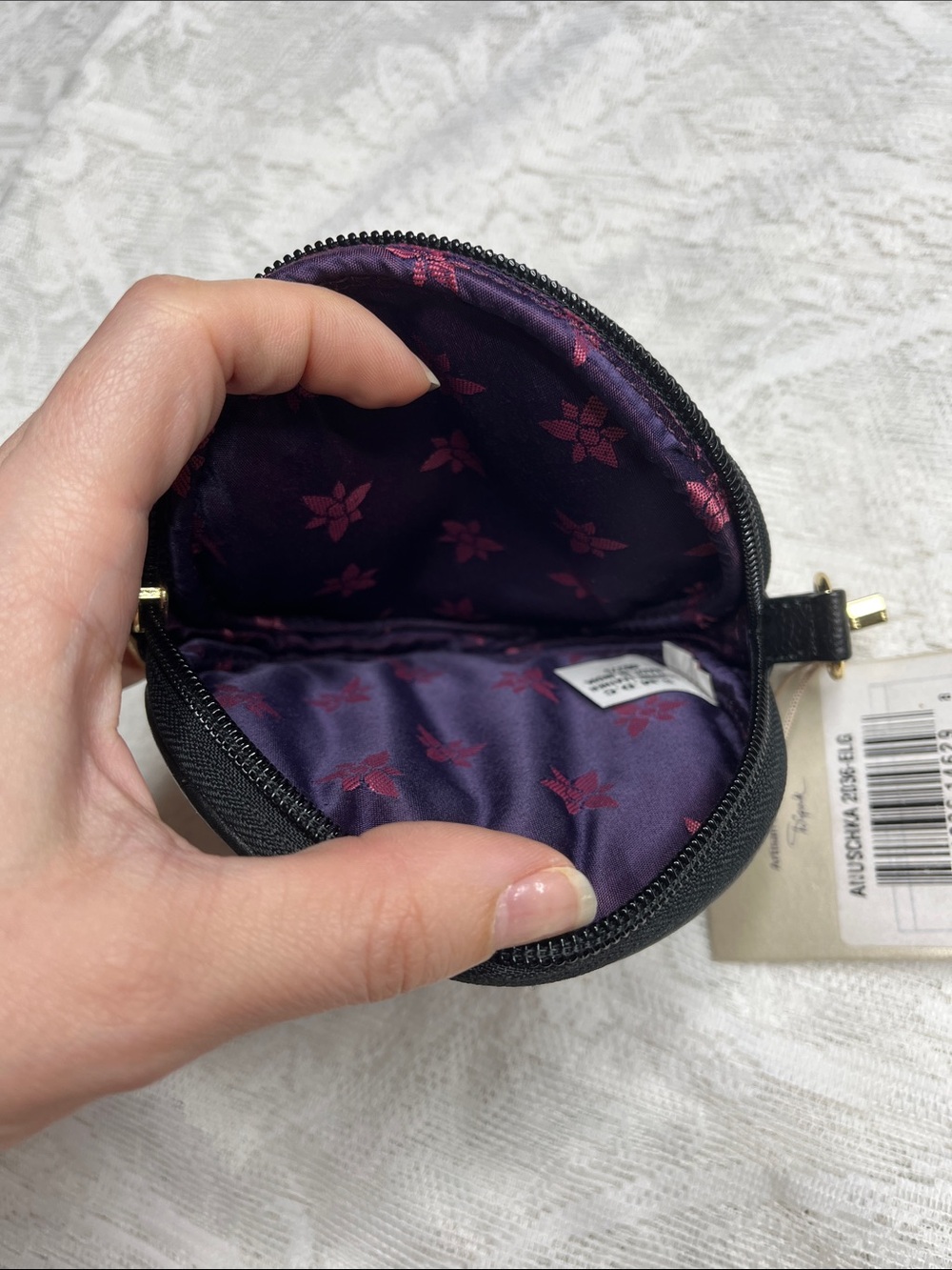 Anuschka Hand-Painted Elephant Coin Purse in Black with Floral Accents - Picture 4 of 8